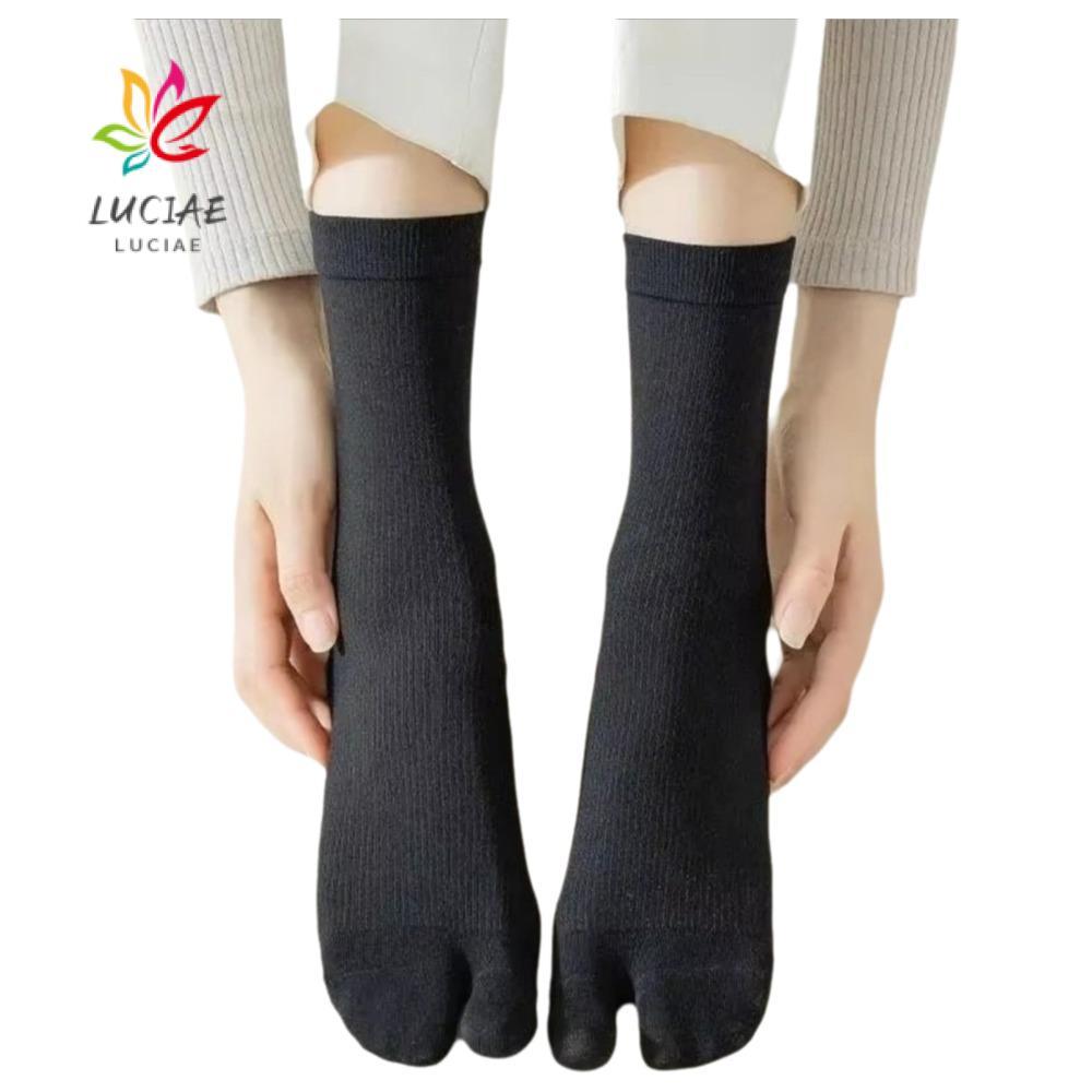 LUCIAE Tabi Toe Socks , Meia Fina De Cor Sólida Com Bico Dividido , Meias De Algodão Absorvente De Suor E Resistentes A