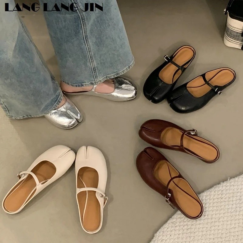 Mulheres Tabi Ninja Chinelos Marca Mules Macio Microfibra Confortável Apartamentos Moda Split Toe Slides Casual Mocassim