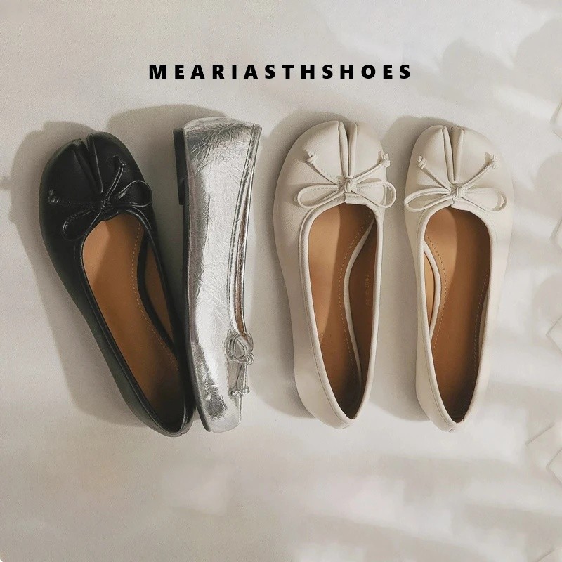 Primavera Verão Microfibra Couro Split Toe Bombas Femininas Moda bowknot Designer De Salto Baixo Tabi Solas Macias Mocas