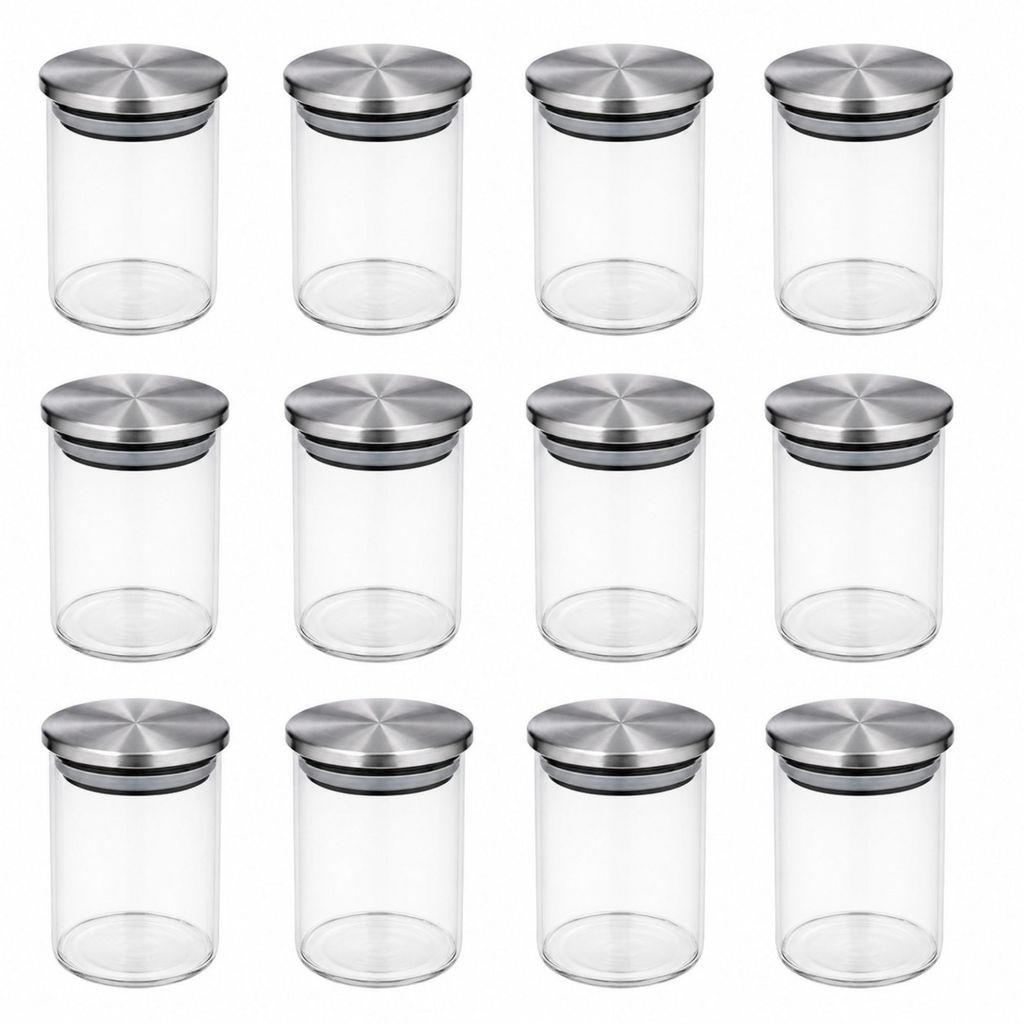 Kit 12 Pote de Vidro 240ml Redondo com Tampa Inox Elegante Armazenamento