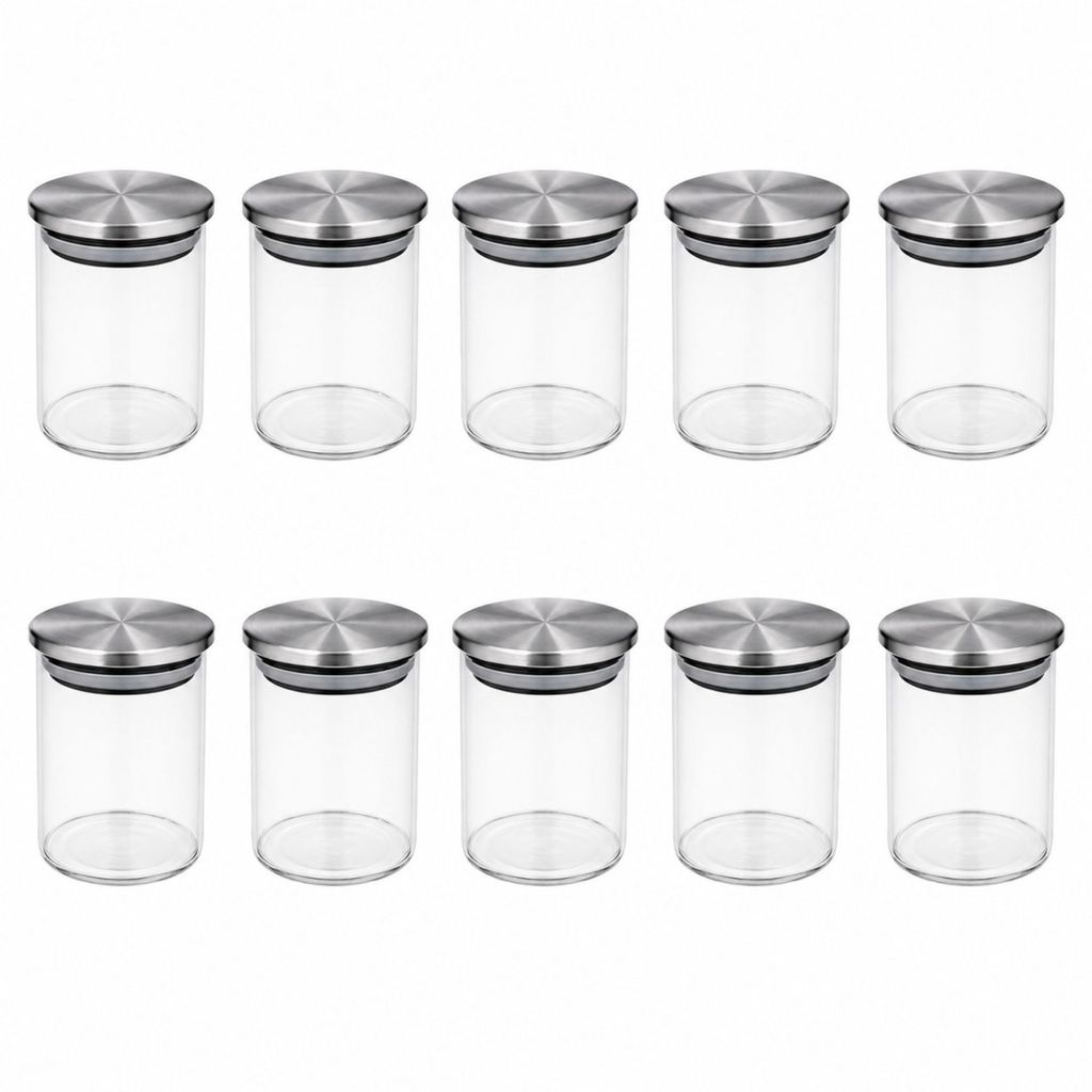Kit 10 Pote de Vidro 240ml Redondo com Tampa Inox Elegante Armazenamento