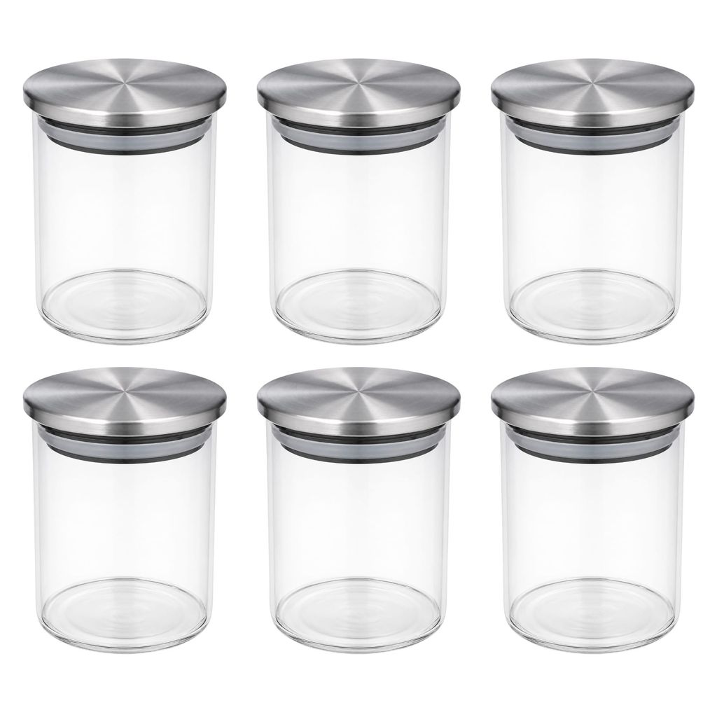 Kit 6 Pote de Vidro 240ml Redondo com Tampa Inox Elegante Armazenamento