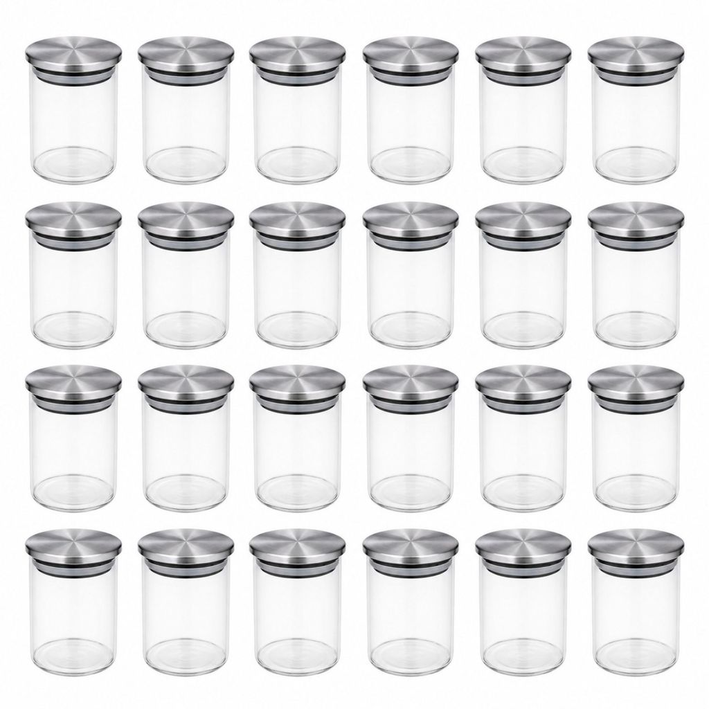 Kit 24 Pote de Vidro 240ml Redondo com Tampa Inox Elegante Armazenamento