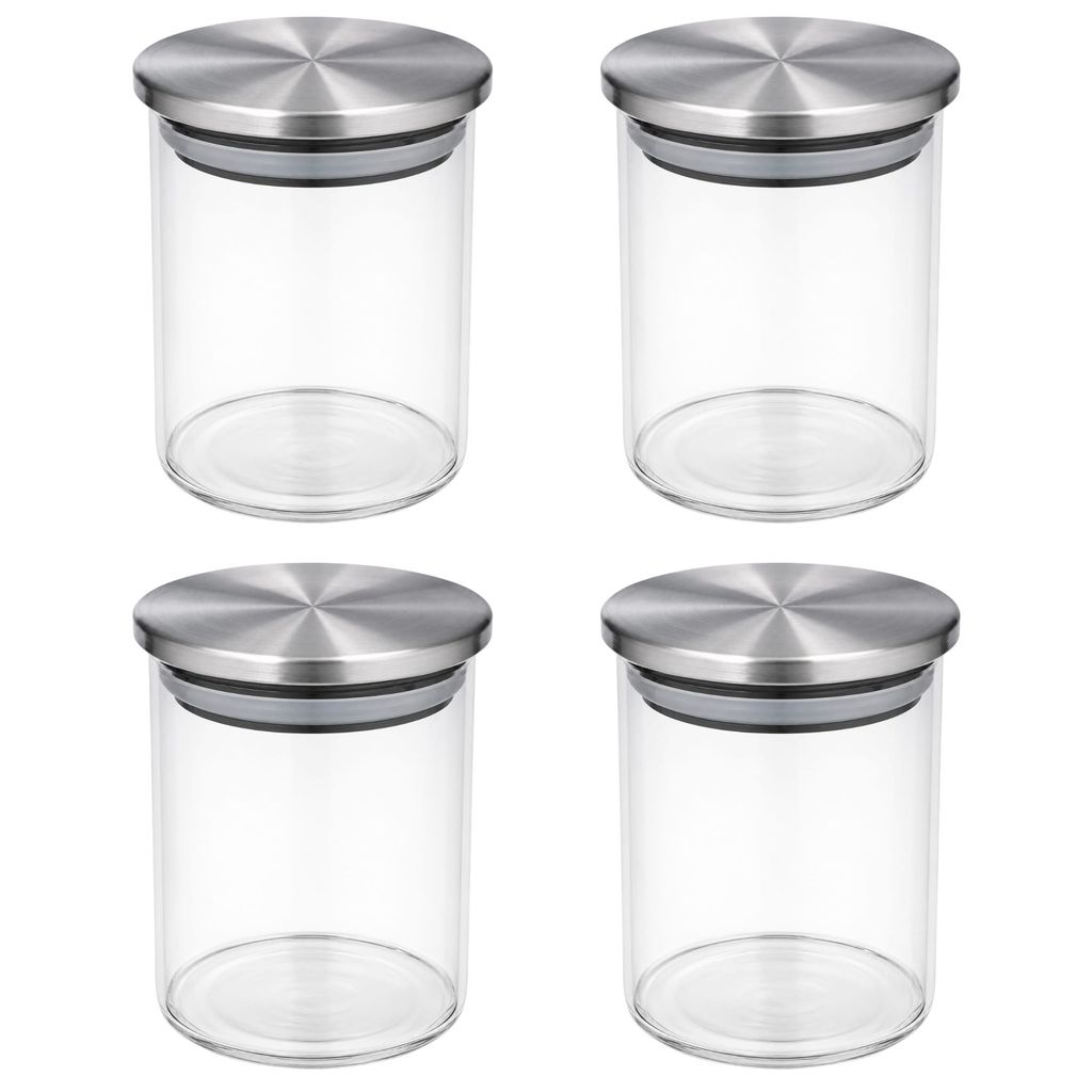 Kit 4 Pote de Vidro 240ml Redondo com Tampa Inox Elegante Armazenamento