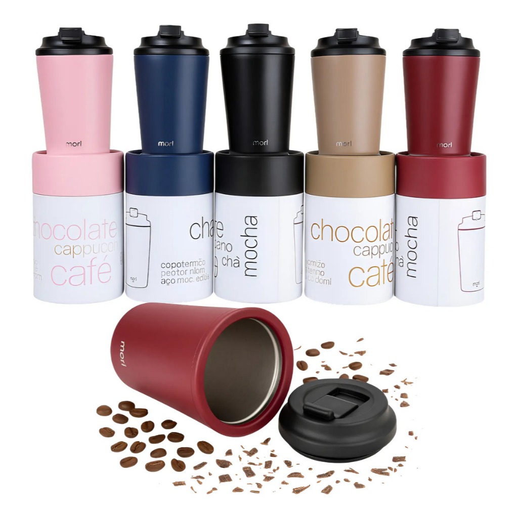 Copo Termico Cafe Cha Inox 240ml Parede Dupla Tampa Flip Fosco Azul Preto Rosa Creme Vinho