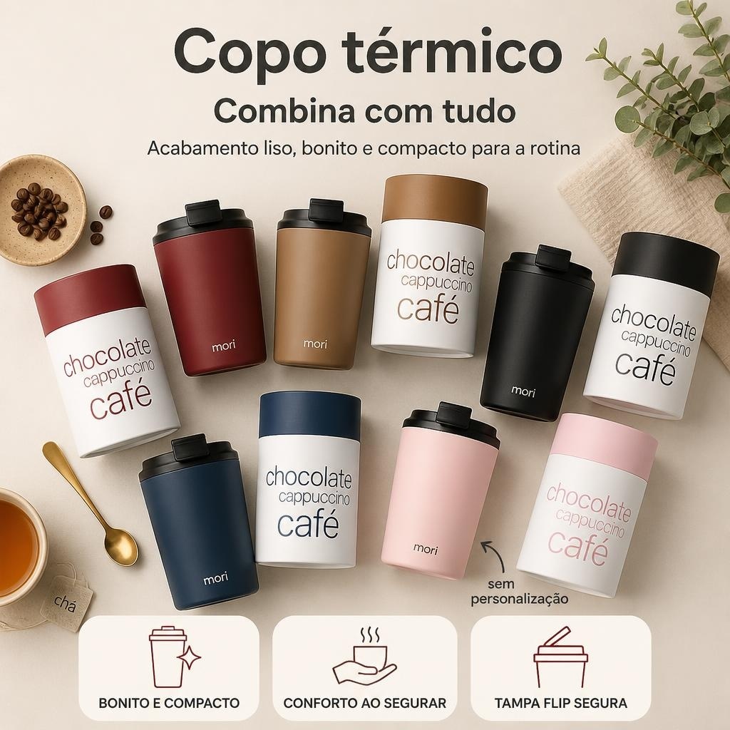 Copo Térmico Inox 240ml Parede Dupla Vácuo Tampa Bebidas Quentes Frias Café Chá Portátil Viagem Presente com Embalagem