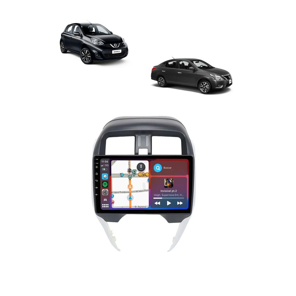 Kit Multimídia March Versa 2015 / 2022 1.6 9 Pol Android Carplay Gps 2/32GB - Roadstar 915BR
