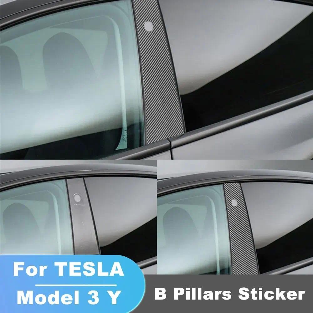 Cola De Fibra De Carbono Para Tesla Modelo 3 Y 2017-2022 Janela Do Carro B Pilares Adesivos Envoltório Kit Adesivo Prote