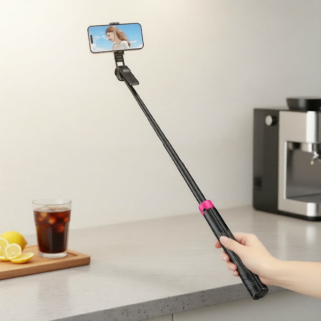 Bastão de selfie com tripé para viagem e controle remoto sem fio, suporte de celular integrado para iPhone e Android