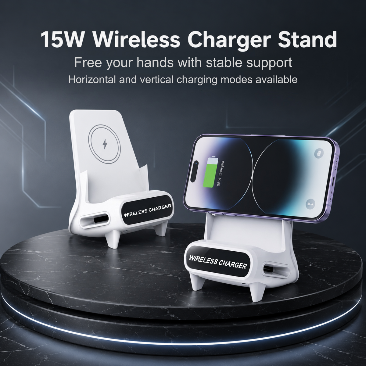 Suporte Carregador Sem Fio 15W 3 em 1 com Amplificador de Alto-falante Integrado, Suporte de Carregamento Rápido Qi para