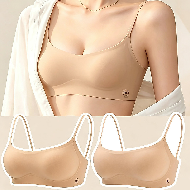 [BR] Sutiã Sem Costura Com Decote Em U Baixo – Roupa Íntima Integrada Bralette De Suporte Macio Gelatinoso Fio Para Mulh