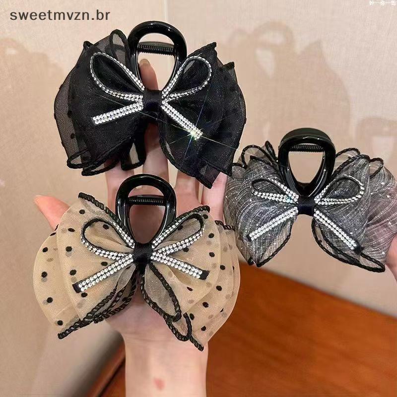 sweetmvzn Elegante Malha Arco Grampos De Cabelo Feminino Rabo De Cavalo Garra Clipe Espumante Strass Clipes Hairpin Meni