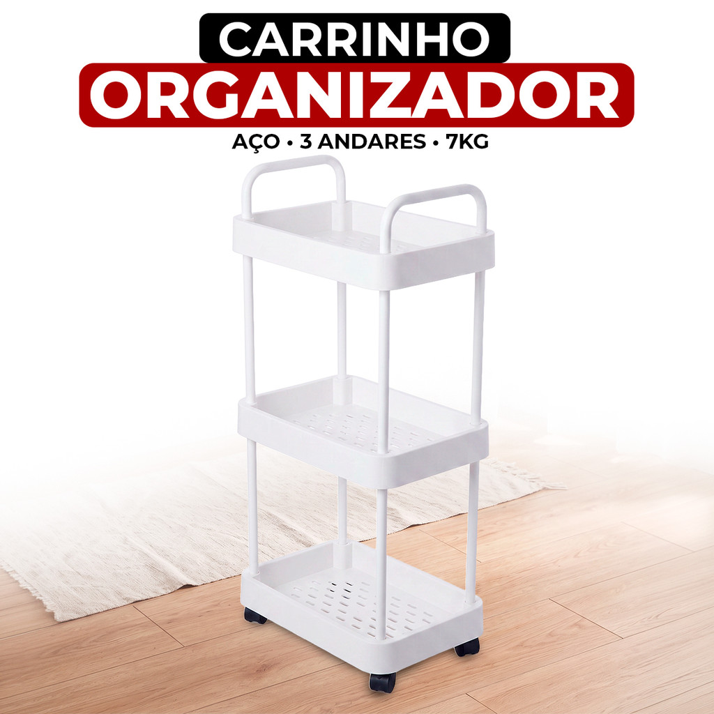 Carrinho Organizador Multifuncional 3 Andares Com Rodinhas 360 Cozinha Despensa Banheiro