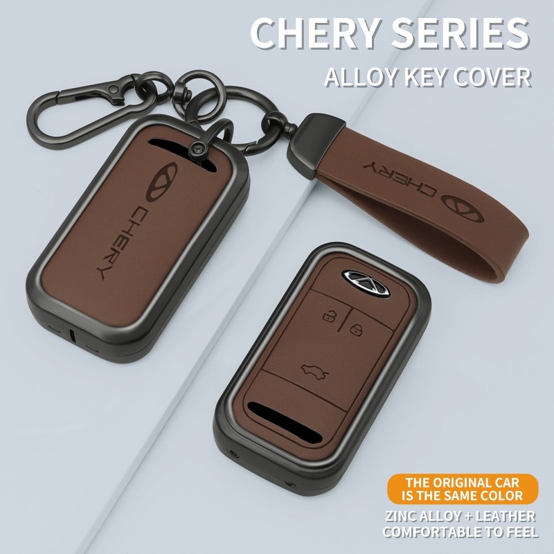 Envoltório Completo Anti Risco Chave Fob Capa De Couro Liga Zinco Para Chery Tiggo 5 7 8 3 Botões Inteligente Remoto Esc