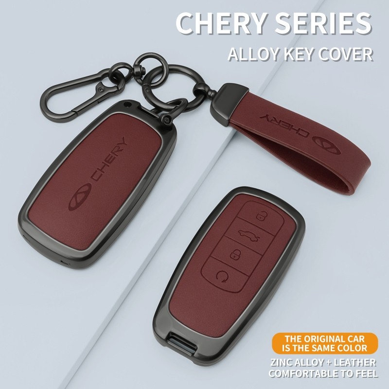 Chave Remota Do Carro Fob Protetor Escudo Liga De Zinco Couro Para Chery Omoda 5 Tiggo 7 Pro 8 4 Botões Inteligente Anti