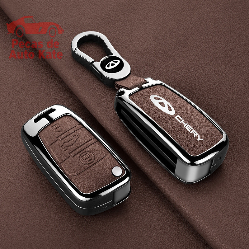 Capa de Chave de Carro em Liga de Zinco e Couro para Chery ARRIZO7 E3 E5 A3 A5 Tiggo 2 3 5 3X Fulwin2 Eastar Acessórios