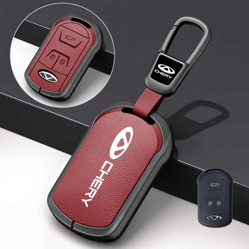 Moda Couro Liga De Zinco Carro Remoto Chave Caso Capa Escudo Fob Para Chery Tiggo 4 5 Arrizo 7 Chaveiro Acessórios Saco