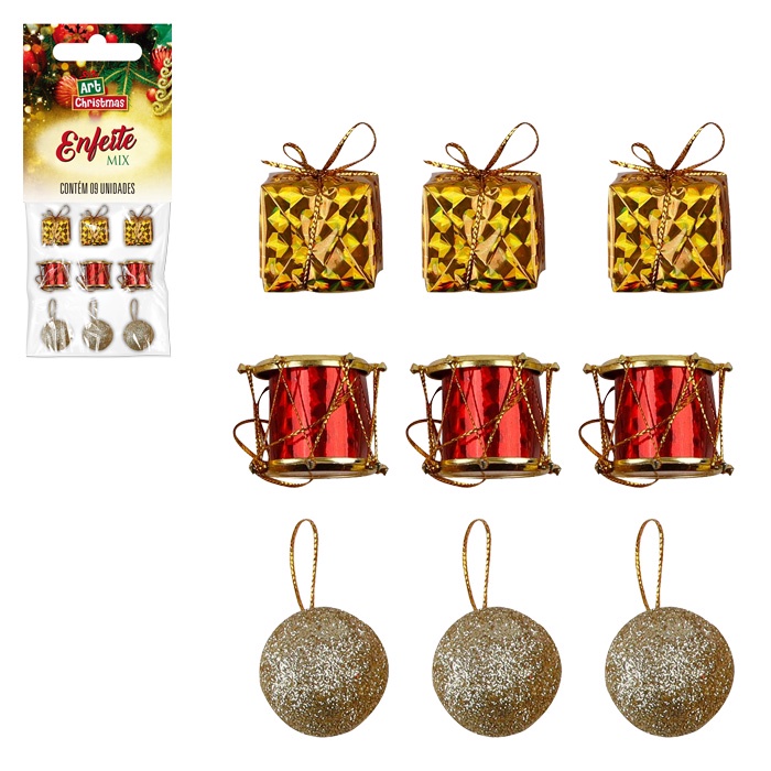 Enfeite Mix Natalino Com 9 Pcs