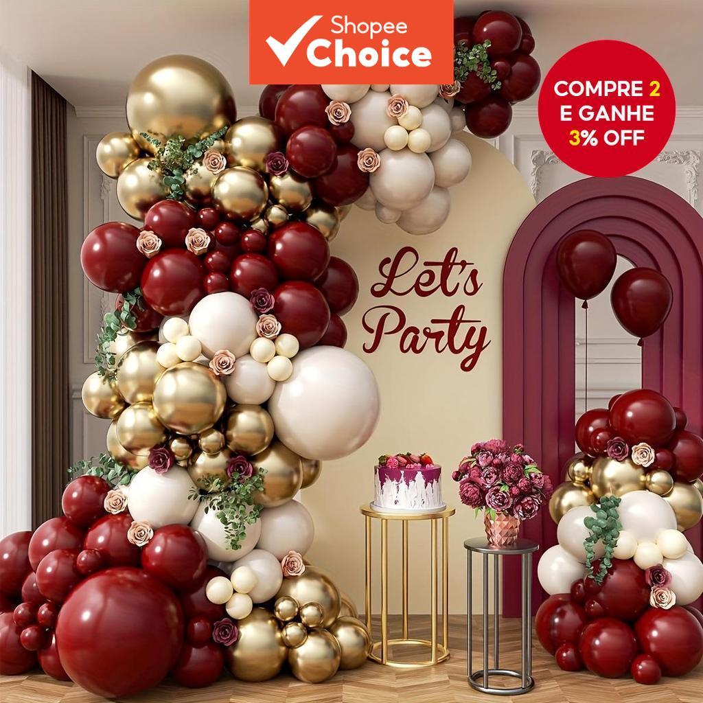 Kit Arco de Balões de Vinho Vermelho 123PCS Dourado Metálico Areia Branca Para Decoração de Festa de Casamento Marrom