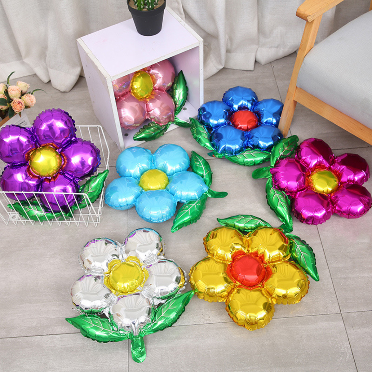 10 Pçs Cor Misturada Folha Verde Flor Balões De Filme De Alumínio Para Festa De Aniversário Celebração De Casamento