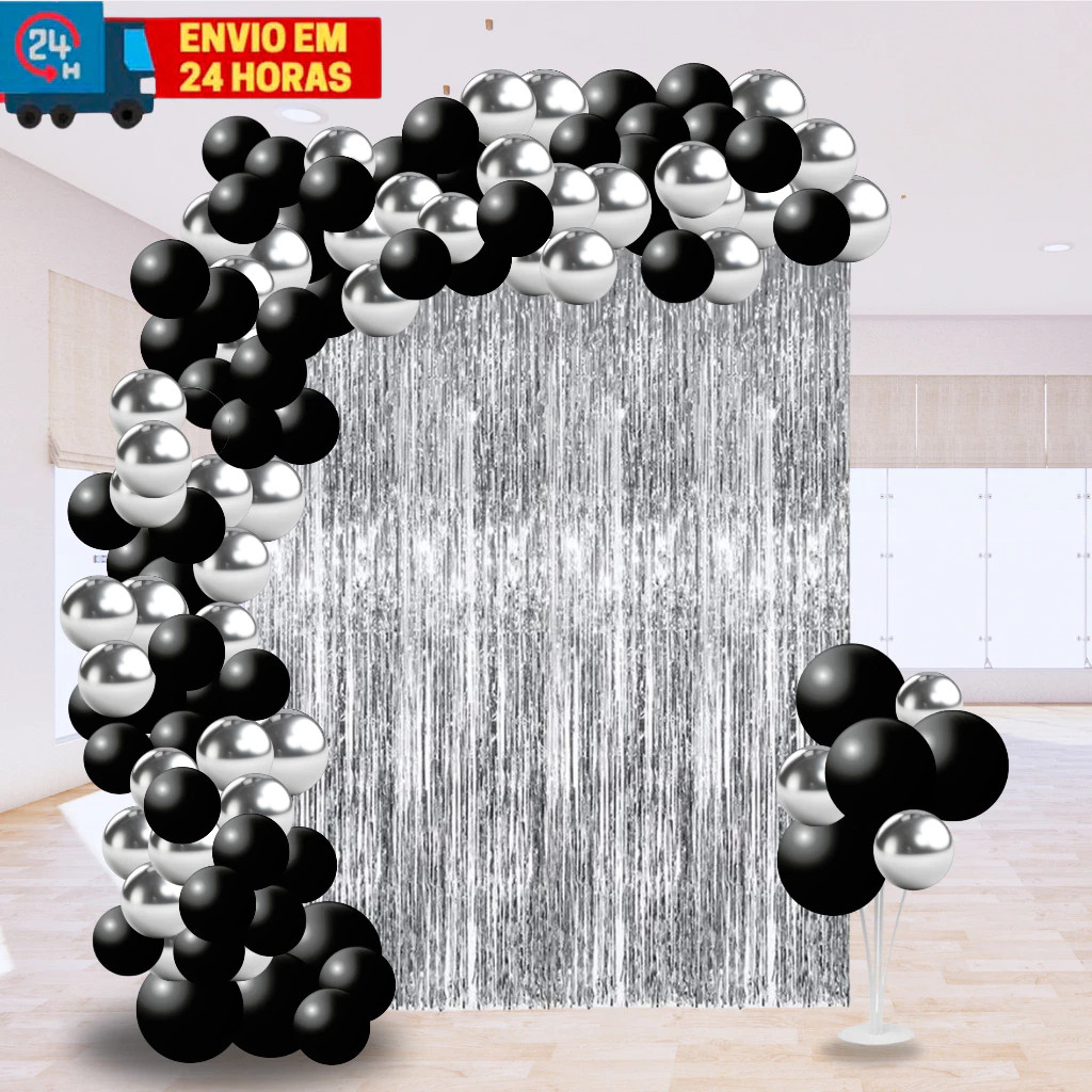 Kit c/ 102 pcs 50 Balão Latex Liso Preto 9