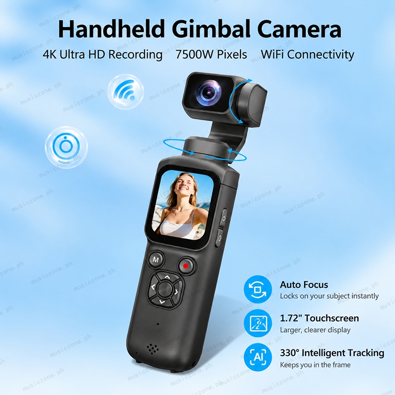 Câmera Portátil Gimbal Vlog De Ação Esportiva 4K 30FPS 75MP 330 ° AI Face Tracking WiFi Webcam Para Vlogging De Viagens