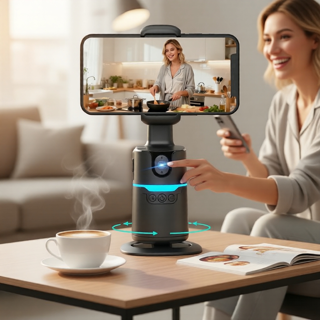 Suporte Giratório 360° Auto Face Tracking com Controle Remoto – Tripé Gimbal Inteligente para Vlogs, Transmissões ao