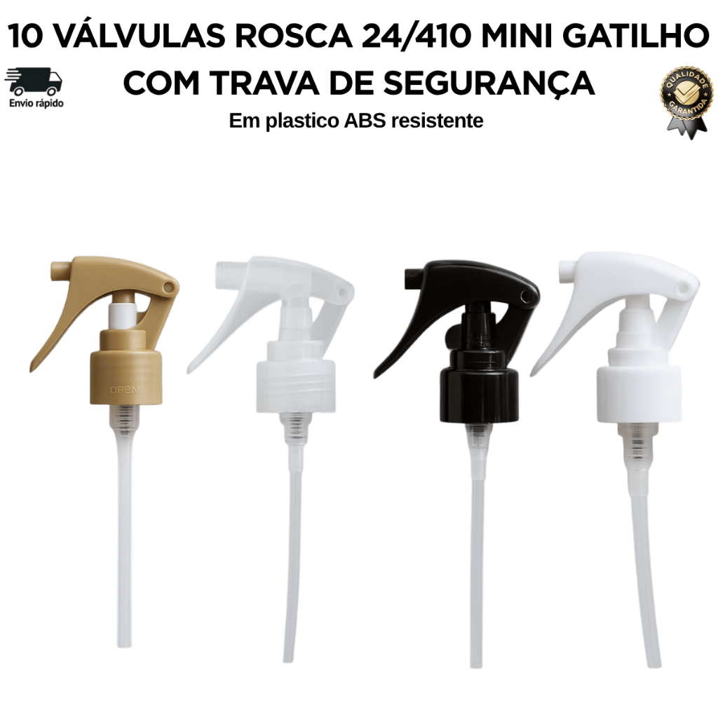 Kit 10 Válvulas Rosca 24/410 Mini Gatilho Com trava de segurança Spray Borrifador Multiuso