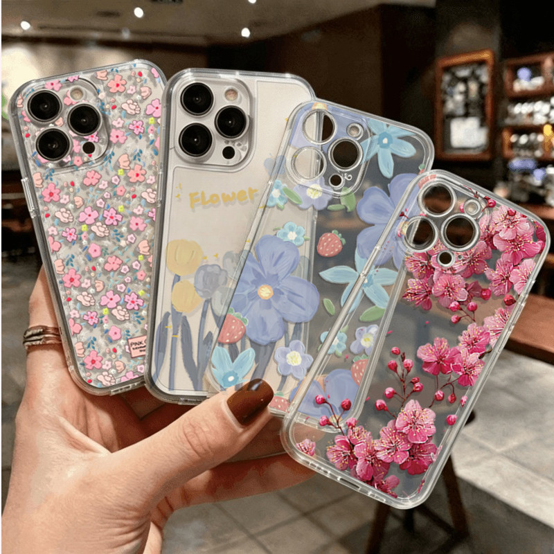 Rosa Azul Pequena Flor Escudo Para Samsung Galaxy S26 Ultra S25 S24 Plus S26FE Caso De Telefone Silicone Macio Transpare