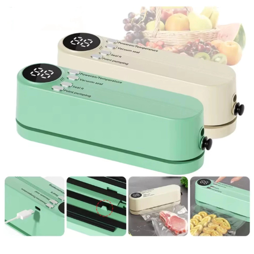 Selador A Vácuo Portátil Carregamento USB Visor Digital Selagem Rápida Para Alimentos