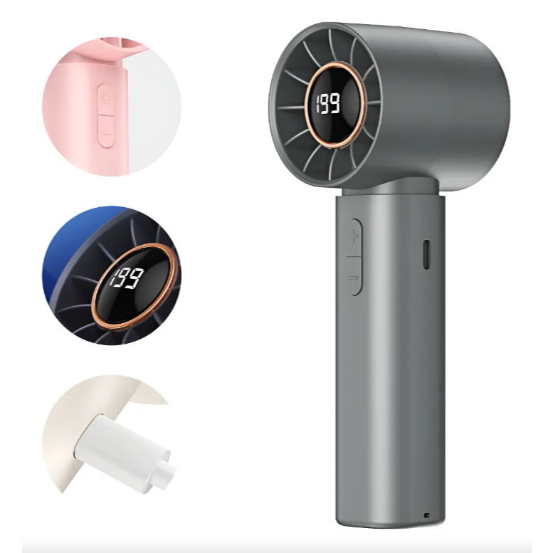 Ventilador Portátil De Mão Recarregável Com Display Digital Fluxo de Ar Ajustável