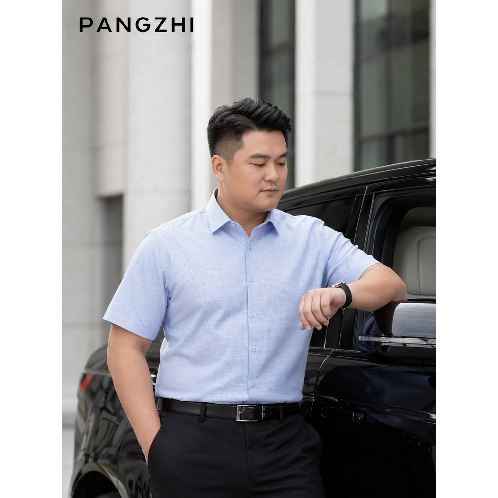 [Três prevenção sem engomar] Camisa masculina de manga curta High-End Stretch Plus Fat Plus Business Tooling manga curta