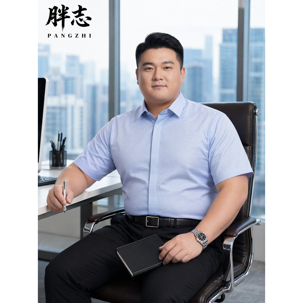 [Três prevenção sem engomar] Camisa masculina de manga curta High-End Stretch Plus Fat Plus Business Tooling manga curta
