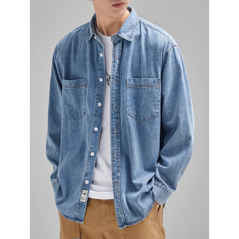 American Tooling Camisa jeans de manga comprida masculina solta Casual 2025 primavera outono nova camisa jaqueta juvenil
