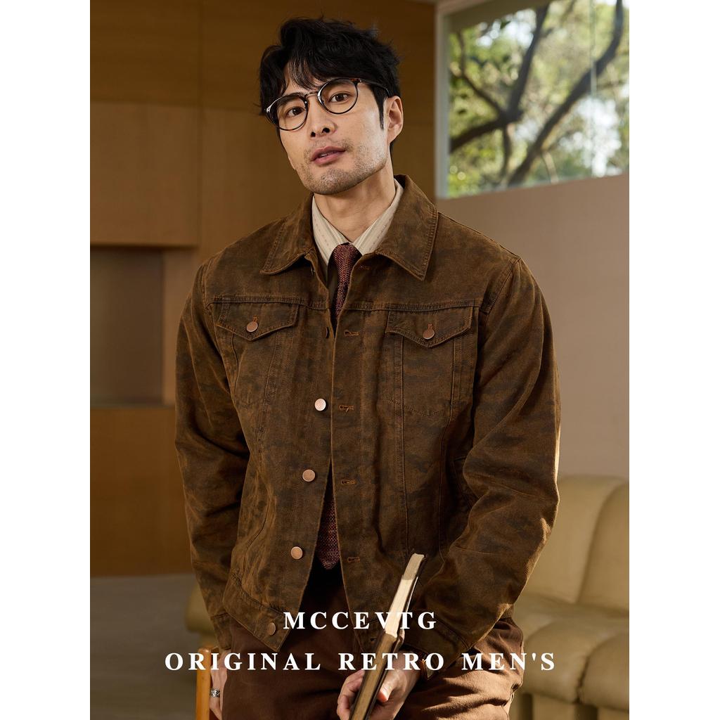 MCCEVTG Enzyme Wash Fadeing Craft Retro American Jacket Tooling Men Lapela Motocicleta Jaqueta Curta Estilo Primavera