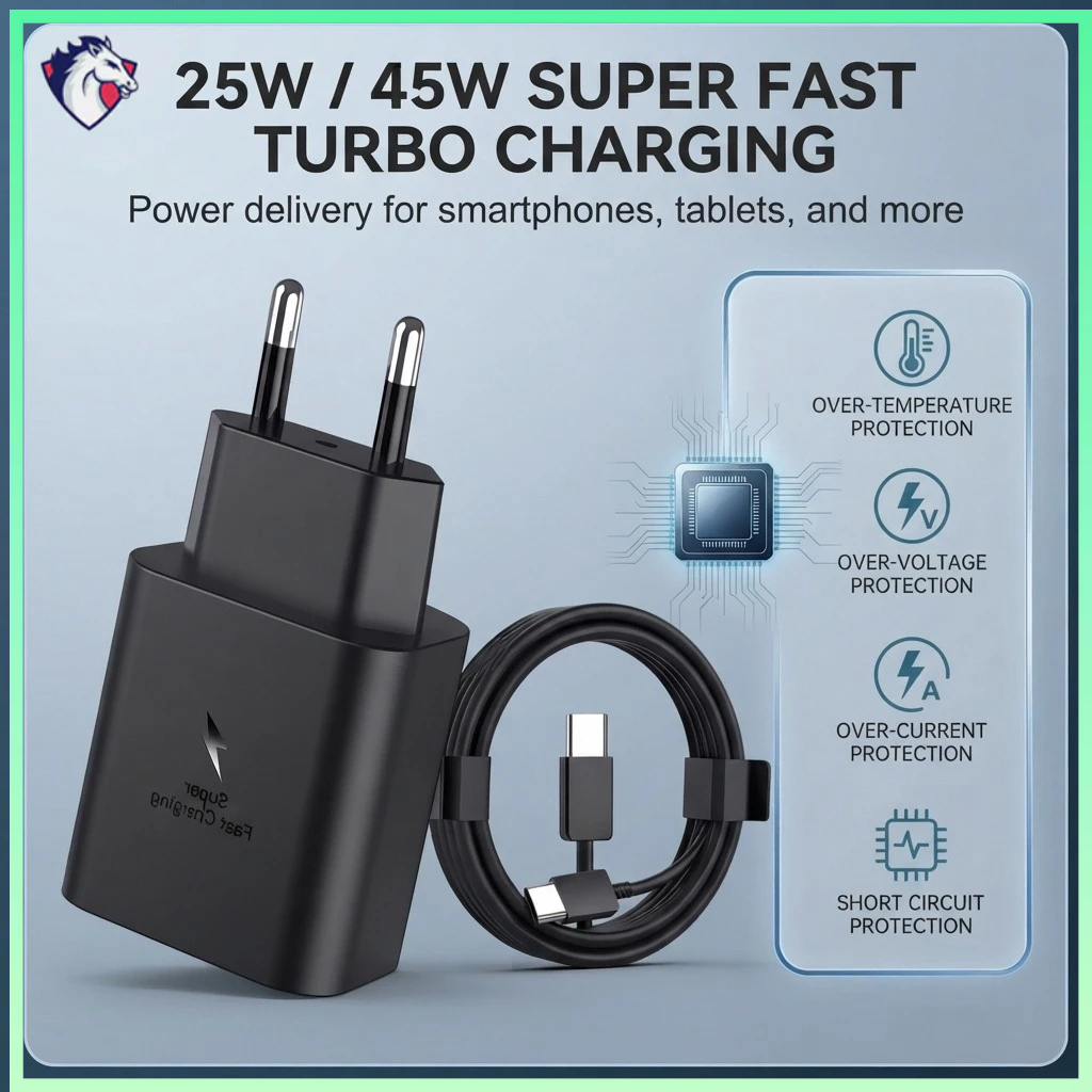 Carregador 25W/45W Turbo Carregamento Super Rápido USB C + Cabo Tipo C