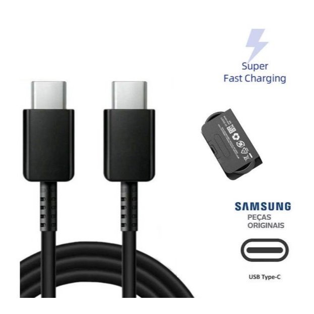 Cabo Carregador Turbo Original Samsung Galaxy 25w 45w Cabo Tipo-C 1 Metro Para A20 A30 M51 S22 S24 Ultra
