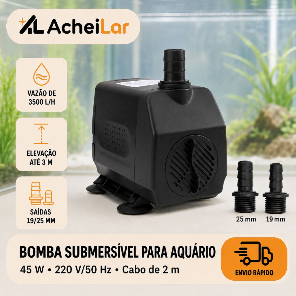 AcheiLar Bomba Submersível para Aquário 25W/45W, Vazão Ajustável, 110V ou 220V