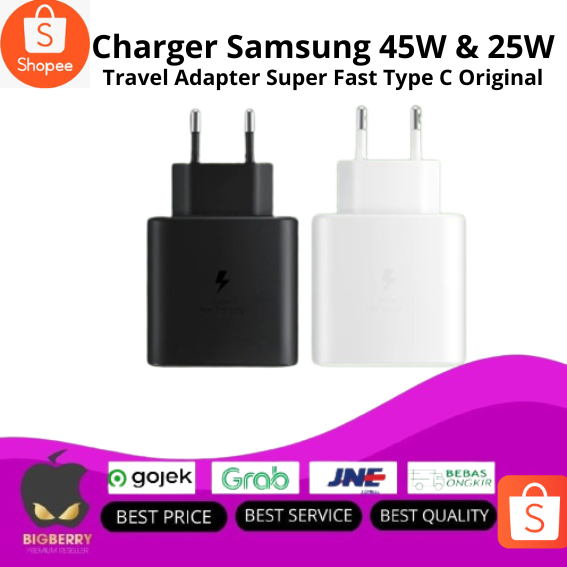 Adaptador De Viagem Samsung 45W 25W 25W Carregador Original Tipo C Super Rápido