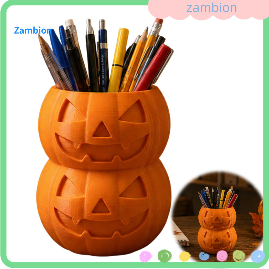 Cute Desk Accessories Halloween Pumpkin Pen Holder 3d Printed Double Organizer Stacked Stationery Storage for Pencils fo