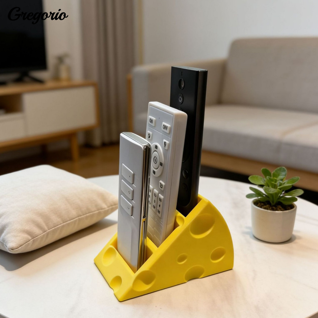 Cheese Remote Control Holder Desktop Organizer 3d-printed Cheese-shaped with 3 Compartments – Desk for Table Nightstan