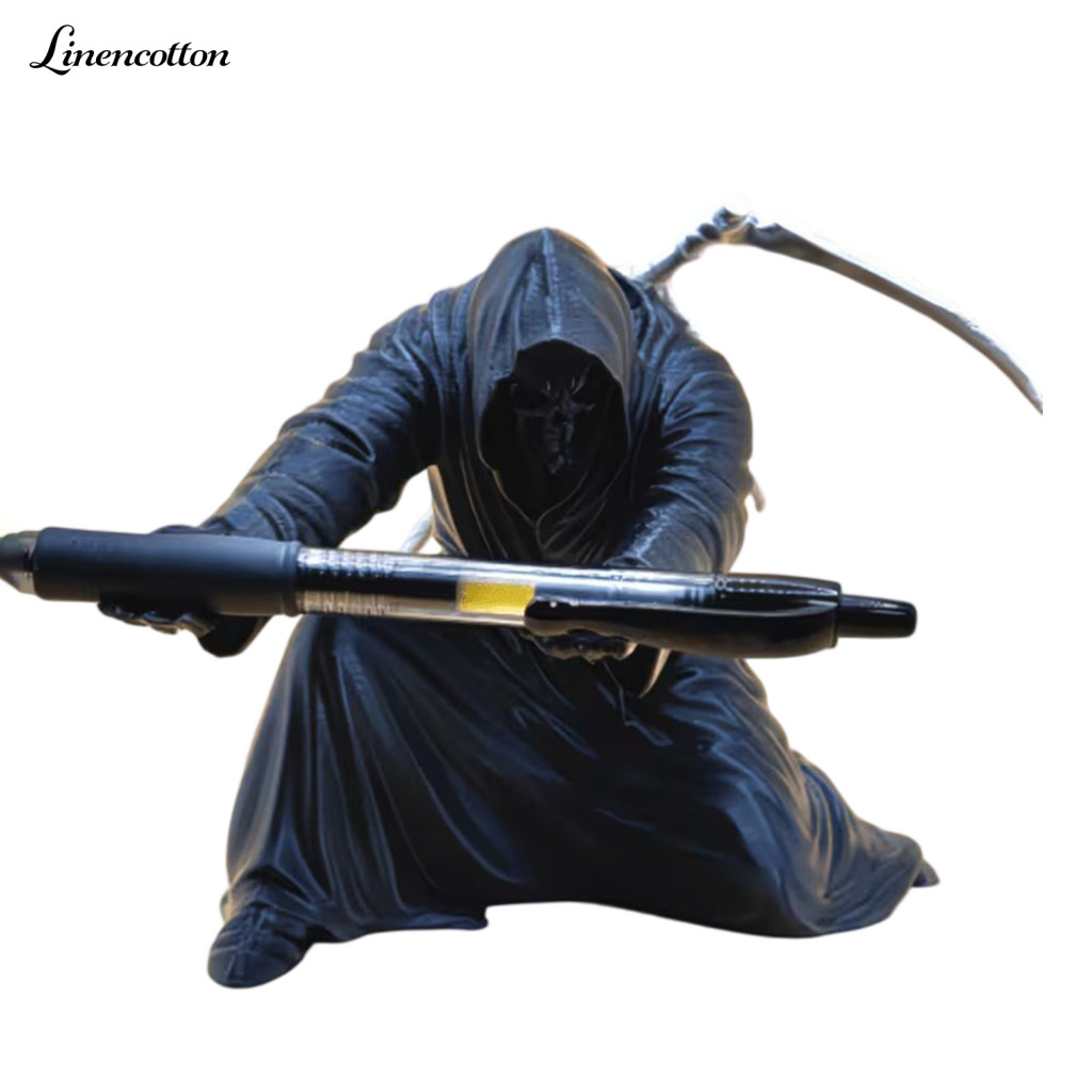 Sickle Design Pen Holder for Writers Grim Reaper Black Cloak Skeleton 3d Printed Pencil Stand Desk Organizer for Student