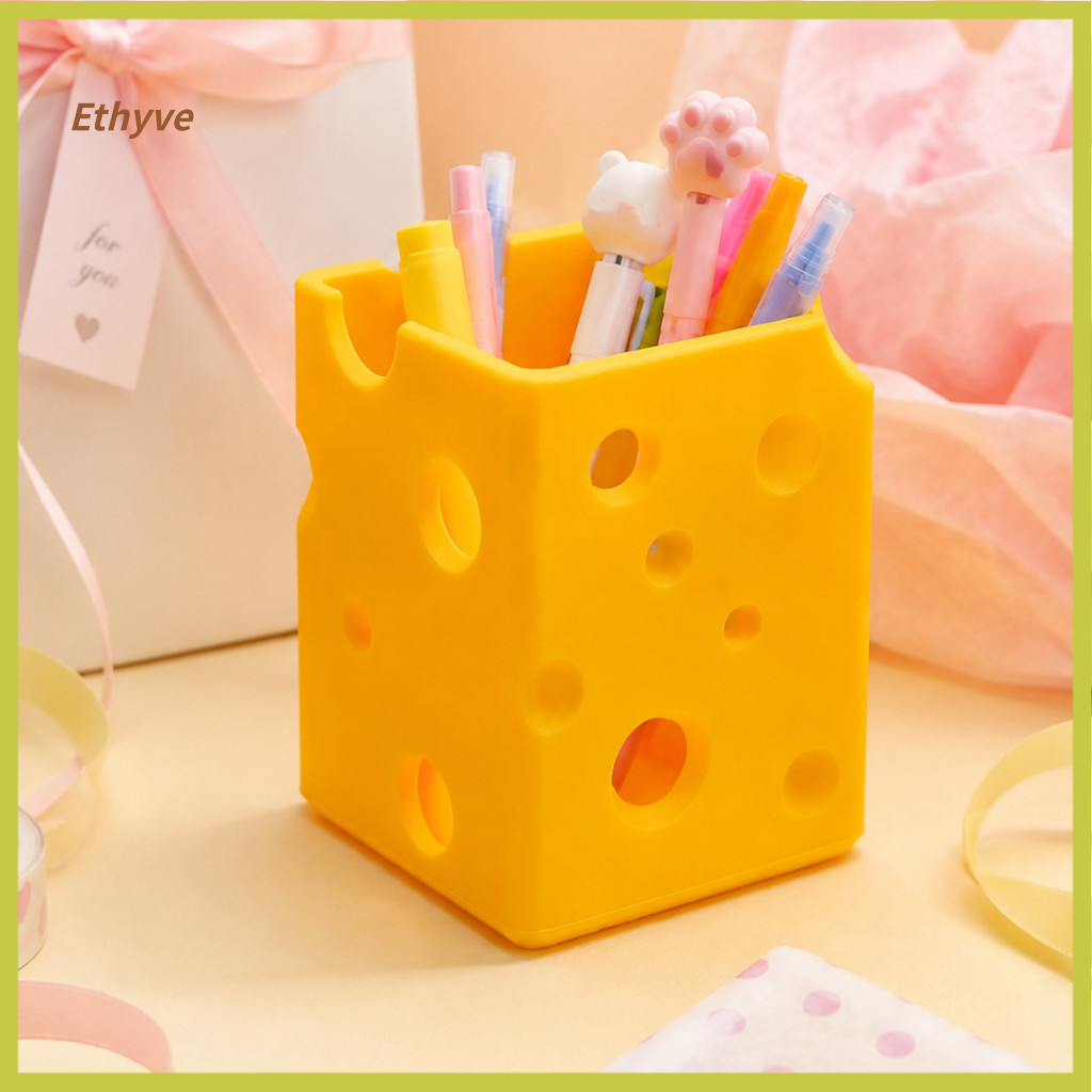 Desk Organizer Cheese Shaped Pen Holder 3d Printed – Cute Multifunctional Desktop for Home Office Supplies Stylish Sto