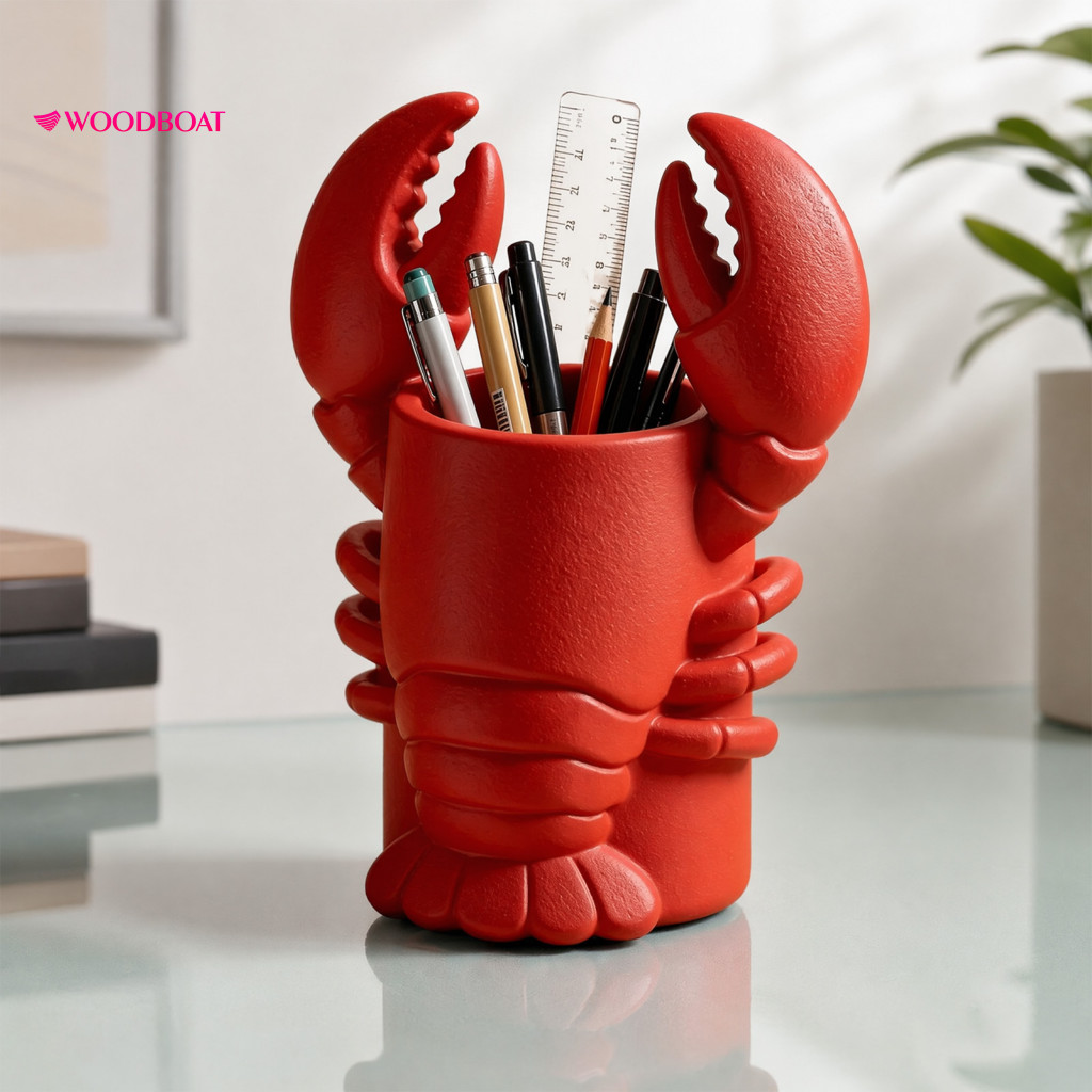 Lobster Shaped Pencil Cup 3d Printed Pen Holder Unique Crayfish Desk Organizer for Office Student Supplies Halloween Par