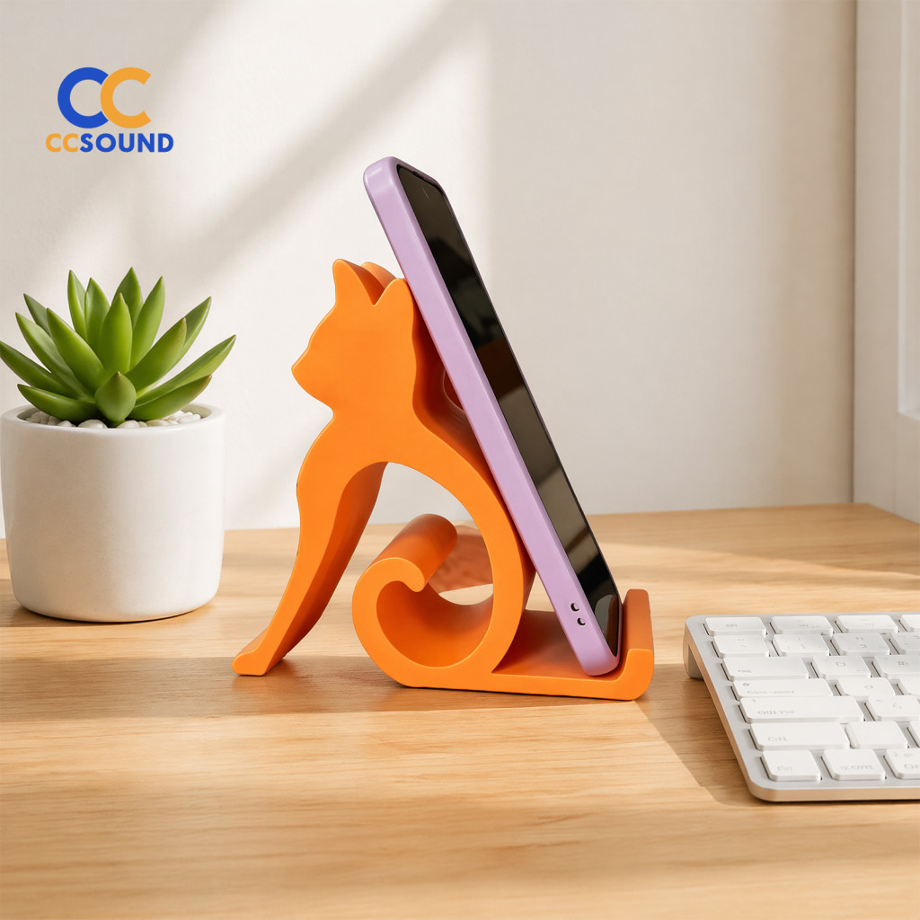 Cat Shape Phone Stand Universal Cute 3d Printed Curled Tail Kitty Desk Holder for Cell Tablet Lover Gift for Office