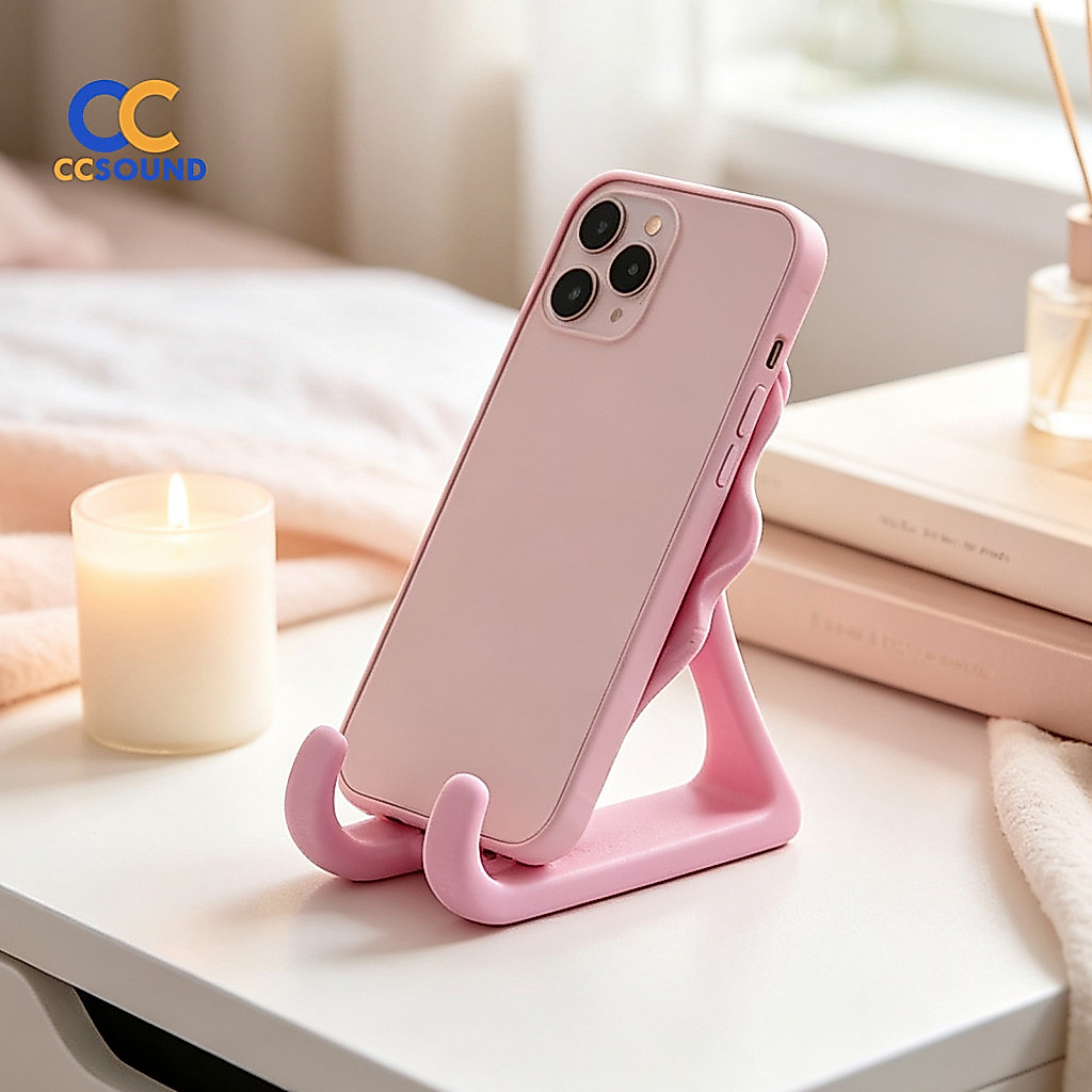 Stable Cell Phone Mount Stand Leaf Shaped 3d Printed with Double Hook Support – Hands-free Mobile Holder Artistic Desk