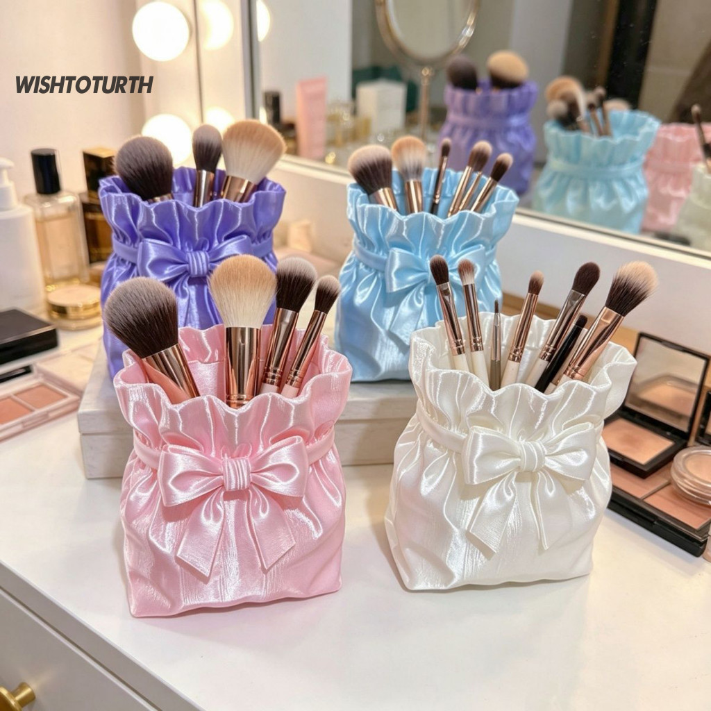 Beauty Brush Holder Capacity Organizer Satin Bow Makeup – 3d Printed Bowknot Pencil Tool Pouch for Desk Storage Stylis