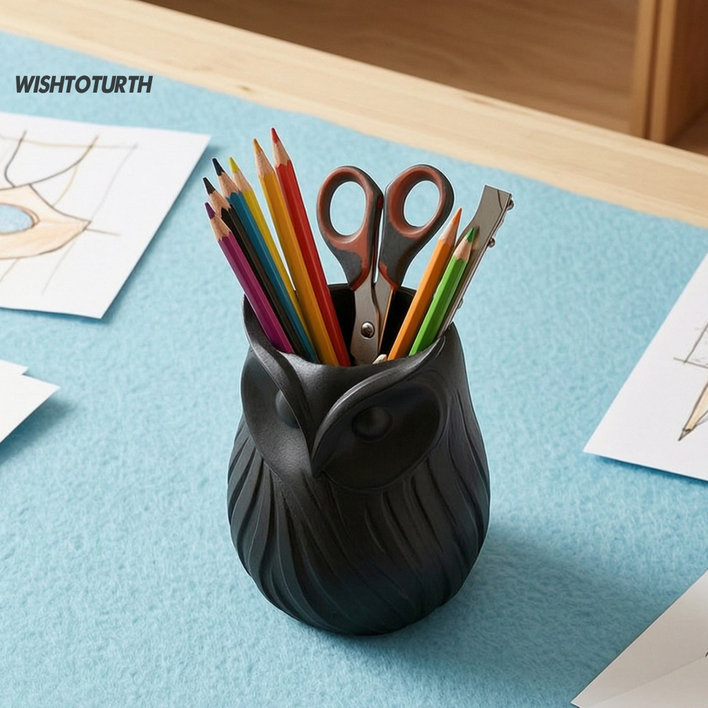 Desktop Organizer 3d Printed Owl Pen Holder Flower Vase 2-in-1 Desk Cute Plastic Makeup Brush Home Office Decor Gift for
