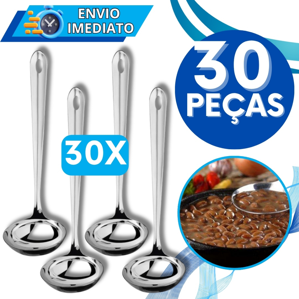 KIT Conjunto 30 Concha de Servir Feijão Molho Caldinho Sopa Inox Polido GRANDE Resistente para Casa Restaurante Buffet
