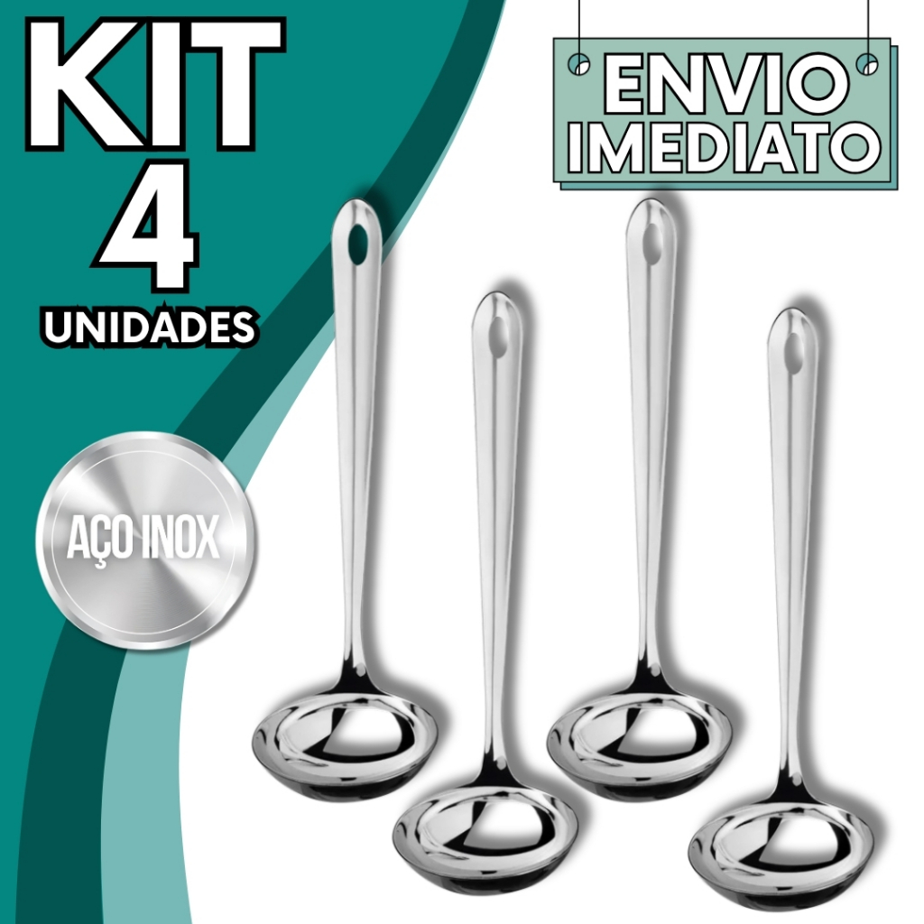 KIT Jogo 4 Concha Aço Inox GRANDE Polida Super Resistente para Servir Molho Feijão Sopa Caldo Casa Restaurante Buffet